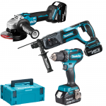 MAKITA DDF485RF3J Masina de gaurit si insurubat brushless cu 3 acumulatori Li-Ion, 18V, 3Ah, 50Nm + Makpac + DGA504Z Polizor unghiular brushless, Li-Ion, 18V + DHR241Z Ciocan rotopercutor Li-Ion, 18V, 2J