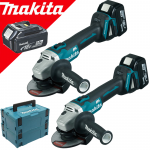 MAKITA DGA504ZJX2 Kit 2 polizoare unghiulare brushless, cu 3 acumulatori Li-Ion, 18V, 5Ah + Makpac x 2 buc