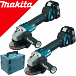 MAKITA DGA504ZJX2 Kit 2 polizoare unghiulare brushless, cu 2 acumulatori Li-Ion, 18V, 5Ah + Makpac x 2 buc