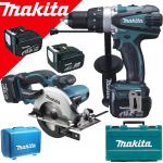 MAKITA DHP448RME Masina de gaurit si insurubat cu percutie, cu 2 acumulatori Li-Ion, 14.4V, 4Ah, 77Nm + DSS500RFE Ferastrau circular cu 2 acumulatori Li-Ion, 14.4V, 3Ah