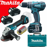 MAKITA DHP456RFE3 Masina de gaurit cu percutie cu 3 acumulatori Li-Ion, 18V, 3Ah, 50Nm + DGA504ZX2  Polizor unghiular brushless,  Li-Ion, 18V fara acumulator in set (SOLO)