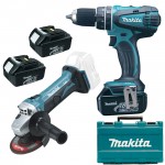 MAKITA DHP456RFE3 Masina de gaurit cu percutie cu 3 acumulatori Li-Ion, 18V, 3Ah, 50Nm + DGA452Z Polizor unghiular cu acumulator (SOLO)