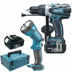 MAKITA DHP458RFJ Masina de gaurit cu percutie cu 2 acumulatori Li-Ion, 18V, 3Ah, 91Nm + Makpac + DEADML185 Lanterna Li-Ion, 18V