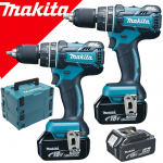 MAKITA DHP480ZJX2 Kit 2 masini de gaurit cu percutie brushless, cu 3 acumulatori Li-Ion, 18V, 5Ah, 54Nm + Makpac x 2 buc