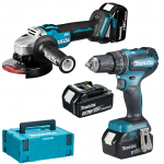 MAKITA DHP485RF3J Masina de gaurit cu percutie brushless cu 3 acumulatori Li-Ion, 18V, 3Ah, 50Nm + Makpac + DGA504Z Polizor unghiular brushless, Li-Ion, 18V