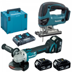 MAKITA DJV180Z + DGA504Z Ferastrau pentru decupat Li-Ion, 18V + Polizor unghiular brushless, Li-Ion, 18V + 198844-1 Kit acumulatori 18 V, 5 Ah (MAKPAC + BL1850Bx3 + DC18RD)