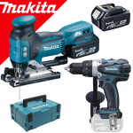 MAKITA DJV181RMJ Ferastrau pentru decupat brushless, cu 2 acumulatori Li-Ion, 18V, 4Ah + DDF458Z  Masina de gaurit si insurubat Li-Ion, 18V, 91Nm, fara acumulator in set (SOLO)