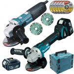 MAKITA DK0081TJX2 KIT 2 SCULE (DGA506RTJ cu 2 acumulatori Li-Ion, de 5 Ah + GA5040RKDJ Polizor unghiular 1100W cu accesorii)