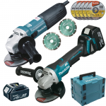 MAKITA DK0082TJX2 KIT 2 SCULE (DGA508RTJ cu 2 acumulatori Li-Ion, de 5 Ah + GA5040RKDJ Polizor unghiular 1100W cu accesorii)