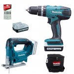 MAKITA DK14009X1 Masina de gaurit cu percutie HP347DWE + Ferastrau pentru decupat JV143DZ (SOLO)