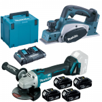 MAKITA DKP180Z + DGA504Z Rindea Li-ion 18V + Polizor unghiular brushless, Li-Ion, 18V + 198830-2 Kit acumulatori 18 V, 3 Ah (MAKPAC + BL1830Bx4 + DC18RD)