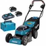 MAKITA DLM462Z26DJ Masina de tuns iarba brushless, cu autopropulsie, cu 2 acumulatori Li-Ion, 2x18V, 6Ah, latime 46 cm + Incarcator dublu + Makpac