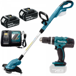 MAKITA DLX2114X1 Trimmer de gazon Li-Ion, 18V LXT, diametru de tundere 26 cm, cu 2 acumulatori 18V, 3Ah + Incarcator + DHP453Z Masina de gaurit cu percutie Li-Ion, 18V, 42Nm