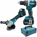 MAKITA DLX2179TJ1 KIT 2 SCULE 18 V (DGA504Z + DHP484Z cu 2 acumulatori Li-Ion, de 5 Ah)