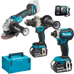 MAKITA DLX3155TJ Kit 3 scule 18V (DDF486Z + DTD153Z + DGA504Z) cu 2 acumulatori Li-Ion LXT, de 5Ah + Valiza Makpac