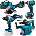 MAKITA DLX4155TX1 Kit 4 scule 18V (DHR243Z + DDF486Z + DTD153Z + DGA504Z) cu 2 acumulatori Li-Ion LXT, 5Ah + Incarcator DC18RC + Geanta textil