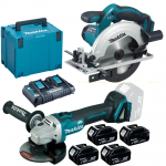 MAKITA DSS611Z + DGA504Z Ferastrau circular Li-Ion, 18V + Polizor unghiular brushless, Li-Ion, 18V + 198830-2 Kit acumulatori 18 V, 3 Ah (MAKPAC + BL1830Bx4 + DC18RD)