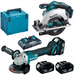 MAKITA DSS611Z + DGA504Z Ferastrau circular Li-Ion, 18V + Polizor unghiular brushless, Li-Ion, 18V + 198844-1 Kit acumulatori 18 V, 5 Ah (MAKPAC + BL1850Bx3 + DC18RD)