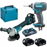 MAKITA DTD152Z + DGA504Z Masina de insurubat cu impact Li-Ion 18V, 166Nm + Polizor unghiular brushless, Li-Ion, 18V + 198844-1 Kit acumulatori 18 V, 5 Ah (MAKPAC + BL1850Bx3 + DC18RD)