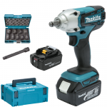 MAKITA DTW190JX3 Masina de insurubat cu impact cu 2 acumulatori Li-Ion, 18V, 3Ah, 190Nm + Set chei tubulare + Makpac