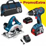 BOSCH KIT 2 scule 18 V cu 2 acumulatori Li-Ion, 4 Ah, GSR 18 V-Li + GKS 18 V-Li +  Geanta textil