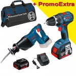 BOSCH KIT 2 scule 18 V cu 2 acumulatori Li-Ion, 5 Ah, GSR 18 V-LI PLUS + GSA 18 V-Li +  Geanta textil