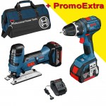 BOSCH KIT 2 scule 18 V cu 2 acumulatori Li-Ion, 5Ah, GSR 18 V-LI + GST 18 V-LI S +  Geanta textil