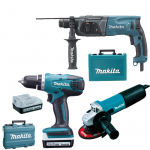 MAKITA HR2470 Ciocan rotopercutor SDS-plus 780W, 2.4J + 9558HNRG Polizor unghiular 840 W, diametru disc 125 + DF347DWE Masina de gaurit si insurubat cu 2 acumulatori Li-Ion, 14.4V, 1.5Ah, 30Nm