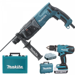 MAKITA HR2470 Ciocan rotopercutor SDS-plus 780W, 2.4J + DF457DWE Masina de gaurit si insurubat cu 2 acumulatori Li-Ion, 18V, 1.5Ah, 42Nm