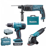 MAKITA HR2470 Ciocan rotopercutor SDS-plus 780W, 2.4J + GA5030R Polizor unghiular 720 W, diametru disc 125 + DF347DWE Masina de gaurit si insurubat cu 2 acumulatori Li-Ion, 14.4V, 1.5Ah, 30Nm