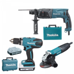 MAKITA HR2470 Ciocan rotopercutor SDS-plus 780W, 2.4J + GA5030R Polizor unghiular 720 W, diametru disc 125 + DF457DWE Masina de gaurit si insurubat cu 2 acumulatori Li-Ion, 18V, 1.5Ah, 42Nm