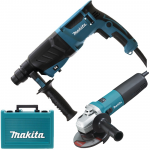 MAKITA HR2630 Ciocan rotopercutor SDS-plus 800W, 2.4J + 9565CVR Polizor unghiular mic 1400 W, diametru disc 125