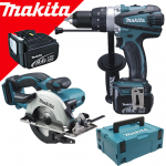 MAKITA DHP448RFJ Masina de gaurit si insurubat cu percutie, cu 2 acumulatori Li-Ion, 14.4V, 3Ah, 77Nm + Makpac + DSS500Z Ferastrau circular Li-Ion, 14.4V (SOLO)