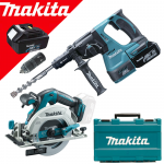 MAKITA DHR243RFE Ciocan rotopercutor brushless, cu 2 acumulatori Li-Ion, 18V, 3Ah, 2J + DHS680Z Ferastrau circular brushless, Li-Ion, 18V (SOLO)