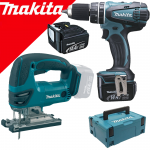 MAKITA DHP446RFJ Masina de gaurit cu percutie cu 2 acumulatori Li-Ion, 14.4V, 3Ah, 44Nm + Makpac + DJV140Z Ferastrau pentru decupat Li-Ion 14.4 V (SOLO)