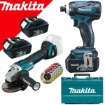 MAKITA DTD146RFE3 Masina de insurubat cu impact cu 3 acumulatori Li-Ion, 18V, 3Ah, 160Nm + DGA504ZX2 (SOLO) Polizor unghiular brushless, Li-Ion, 18V fara acumulator in set (SOLO) + 5 discuri