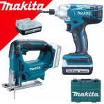 MAKITA TD126DWE Masina de insurubat cu impact cu 2 acumulatori Li-Ion, 14.4V, 1.3Ah, 135Nm + JV143DZ Ferastrau pentru decupat Li-Ion, 14.4V fara acumulator in set (SOLO)