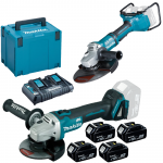 MAKITA DGA900Z + DGA504Z Polizor unghiular brushless (230 diametru disc) + Polizor unghiular brushless, Li-Ion, 18V (125 diametru disc) + 198838-6 Kit acumulatori 18 V, 5 Ah (MAKPAC + BL1850Bx4 + DC18RD)