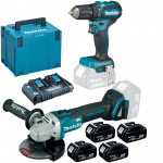 MAKITA DDF483Z + DGA504Z Masina de gaurit si insurubat brushless, Li-Ion, 18V, 40Nm + Polizor unghiular brushless, Li-Ion, 18V (125 diametru disc) + 198838-6 Kit acumulatori 18 V, 5 Ah (MAKPAC + BL1850Bx4 + DC18RD)