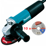 MAKITA 9557HNRG Polizor unghiular mic 840 W, diametru disc 115 + D-18661 Set 10 discuri taiere otel 115x2.5 mm