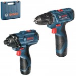 BOSCH Kit 2 scule 12 V GSR 120-LI Masina de gaurit si insurubat + GDR 120-LI Surubelnita cu impact cu 2 acumulatori Li-Ion, 1.5Ah + Valiza