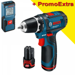 BOSCH GSR 10.8-2-LI Masina de gaurit si insurubat cu 2 acumulatori Li-Ion, 2Ah, 30Nm + GLM 30 Telemetru cu laser (30 m)