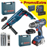 BOSCH GSR 18-2-LI PLUS Masina de gaurit si insurubat cu 2 acumulatori Li-Ion, 2Ah, 63Nm + Valiza + GBH 2600 + GLL 2-15 Ciocan rotopercutor SDS-plus 720 W, 2.7 J + Set 3 dalti + Set 3 burghie + Telemetru cu laser (30 m)Nivela laser cu linii (15 m)