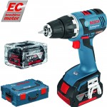 BOSCH GSR 18 V-EC  Masina de gaurit si insurubat brushless, cu 2 acumulatori Li-Ion, 4Ah, 50Nm + L-BOXX