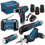 BOSCH KIT 5 scule 10.8V cu 3 acumulatori Li-Ion, 1.5Ah + L-BOXX (GML)