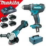 MAKITA DDF482Z + DGA504Z  Masina de gaurit si insurubat Li-Ion, 18V, 62Nm + Polizor unghiular brushless, Li-Ion, 18V + 198830-2 Kit acumulatori 18 V, 3 Ah (MAKPAC + BL1830Bx4 + DC18RD)