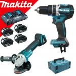 MAKITA DHP484Z + DGA504Z  Masina de gaurit cu percutie brushless, Li-Ion, 18V, 54 Nm, fara acumulator in set (SOLO) + Polizor unghiular brushless, Li-Ion, 18V + 198830-2 Kit acumulatori 18 V, 3 Ah (MAKPAC + BL1830Bx4 + DC18RD)