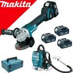 MAKITA DVC260Z + DGA504Z  Aspirator tip rucsac Li-Ion, 2x18 V + Polizor unghiular brushless, Li-Ion, 18V + 198838-6 Kit acumulatori 18 V, 5 Ah (MAKPAC + BL1850Bx4 + DC18RD)