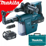 MAKITA DHR243RTE Ciocan rotopercutor brushless, cu 2 acumulatori Li-Ion, 18V, 5 Ah, 2J + 195902-4 Sistem extractie praf